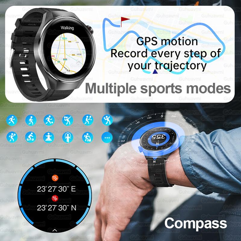 New HD Bluetooth Call GPS Tracker Smart Watch Heart Rate Blood Oxygen Health Monitor IP68 Waterproof Sports SmartWatch Men