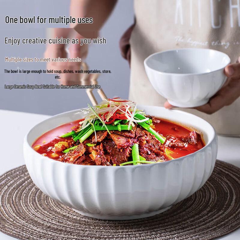 Youxia Pure White Shell-Edge Ceramic Serving Bowl