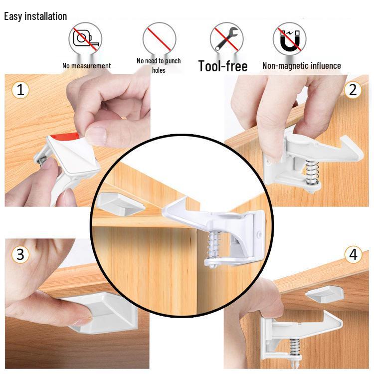 Child Safety Invisible Spring Drawer Lock - Anti-Pinch Hand Cabinet Door Lock