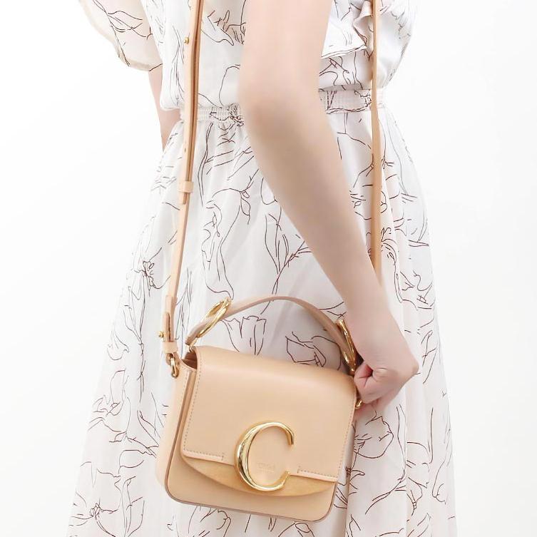 Chloe Metal C Letter Mini Shoulder Crossbody Handbag Women Handbags Pink Apricot CHC19-US193A37-6H6