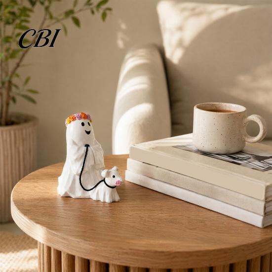 Farmhouse Halloween Decoration Ghost Figurine, Spooky Resin Statue, Classic Living Room Decor for Indoor Outdoor Tabletop Decor, Durable Retro