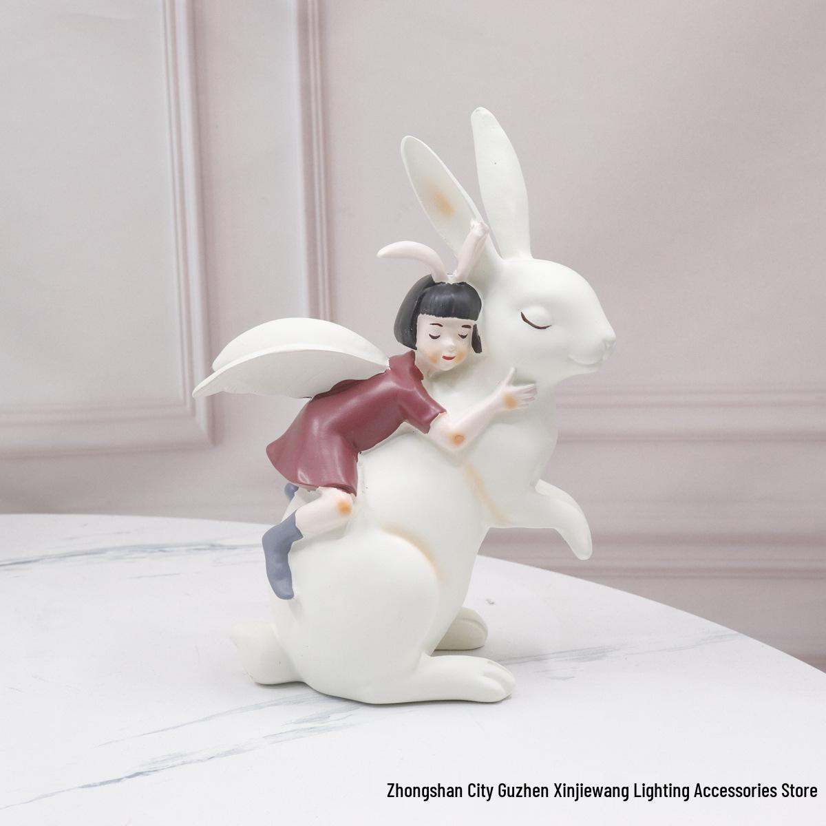 Adorable Girl on Rabbit Ornament - Princess Style Room Décor & Birthday Gift