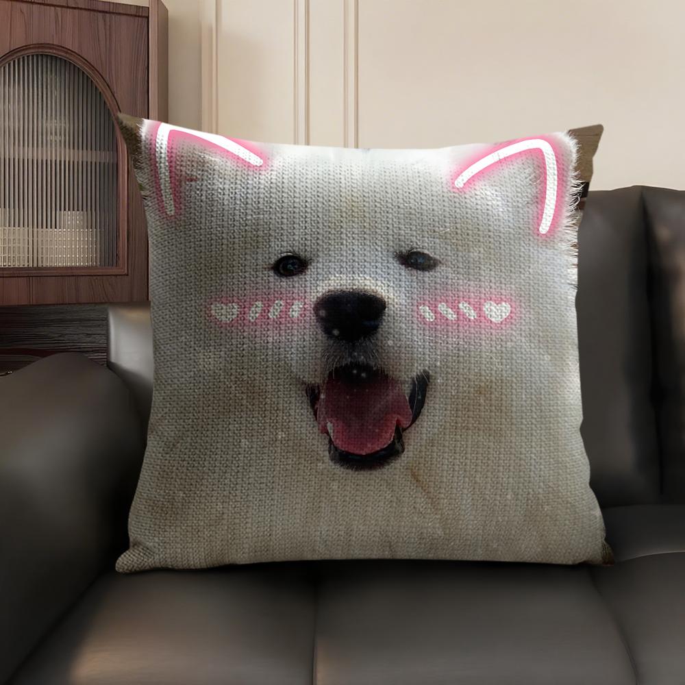 Cute Cat Dog Kawaii Gift Cushion Cover Natural Linen Organic Fabric Double-Sided Printing Sofa Home Decor Gift Pillow Case