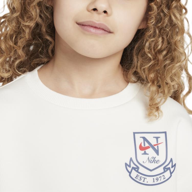 Nike Swoosh Sportswear Crewneck Pullover Casual Comfort Kids Tops Sail-White IB8433-133