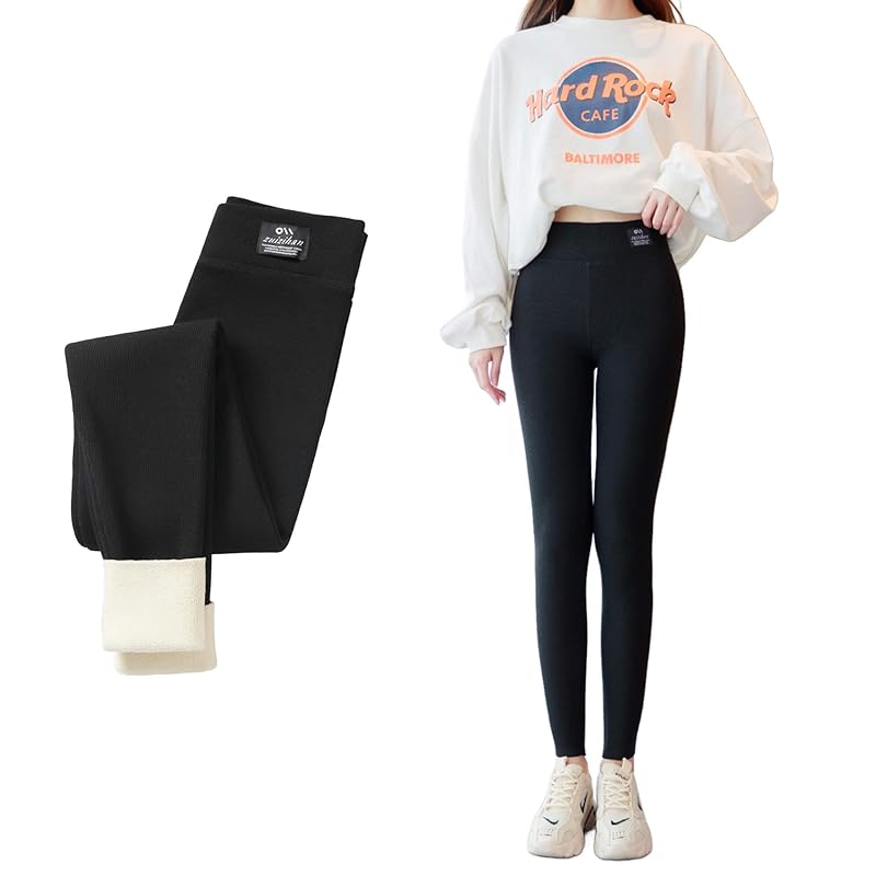

[Yubi] Fleece lining leggings ladies Thick Fleece-lined pants stretch spats Thermal inner bottoms High waist 9/4 length pants back boa Fluffy slim