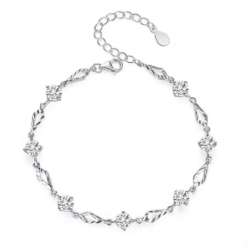 Vintage Diamond Rhinestone Bracelet With Rhombus Charm Simple Fashion Women Jewelry 925 Silver Trendy Accessory