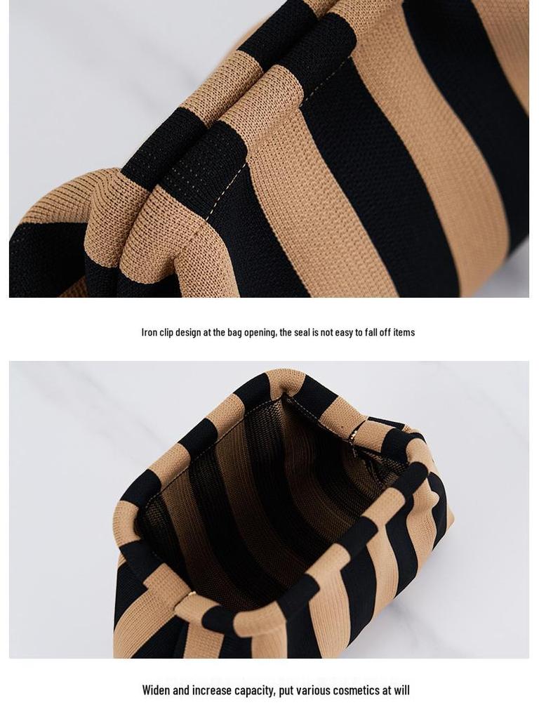 2025 Versatile Striped Knitted Handbag: Cloud Design, Large Capacity, Color Block, Daily Use.