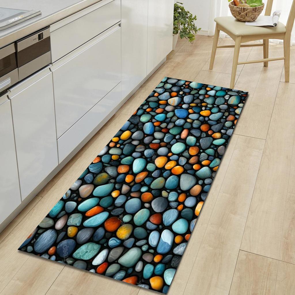 1Pcs Pebble Pattern Floor Mat Modern Kitchen Polyester Rug Non-Slip Colorful Indoor Carpet, For Home Bathroom Bedroom Living Room Decor