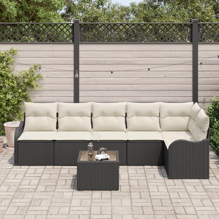 Ensemble de Canapé de Jardin vidaXL 6 Pièces avec Coussins en Rotin Marron, Canapé de Jardin 2 Places vidaXL avec Coussins 3345727