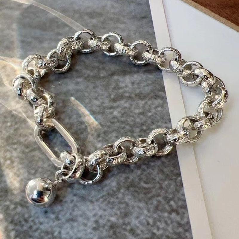 Original Single Heavy Industry Bracelet, Round Ball Bell, Personalized Thick Chain, Adjustable Light Luxury Niche High-end Titanium Steel Bracelet