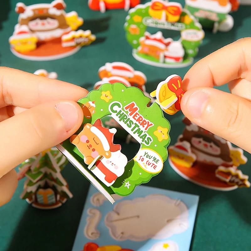30Pcs Mini Cartoon Santa Claus Snowman Paper Jigsaw Puzzles Educational Toy for Kids Christmas Party Favors Kindergarten Rewards