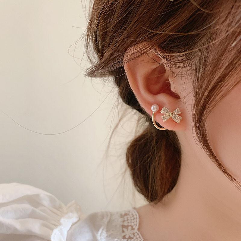 Trendy Korean Bowknot Earrings With Full Rhinestones For Women Fashion Accessories