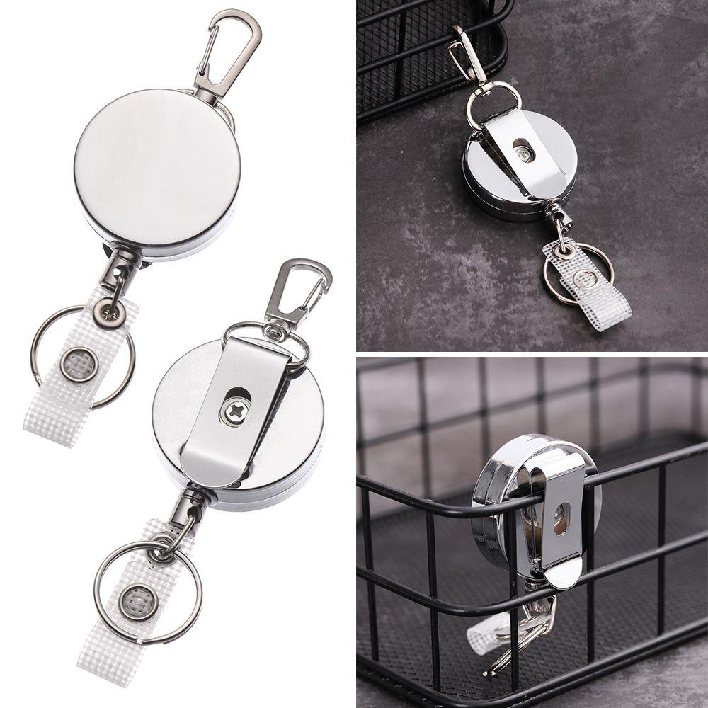

1pcs Office Supplies ID Name Card Metal Anti-Lost Clip Retractable Lanyards Key Ring Badge Holder