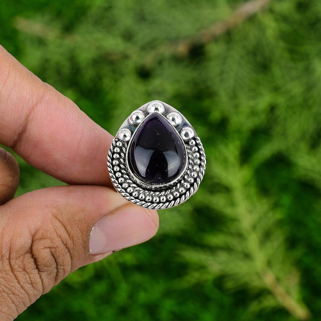 African Amethyst Stone Wedding Solitaire Bezel Ring Jewelry 925 Sterling Silver