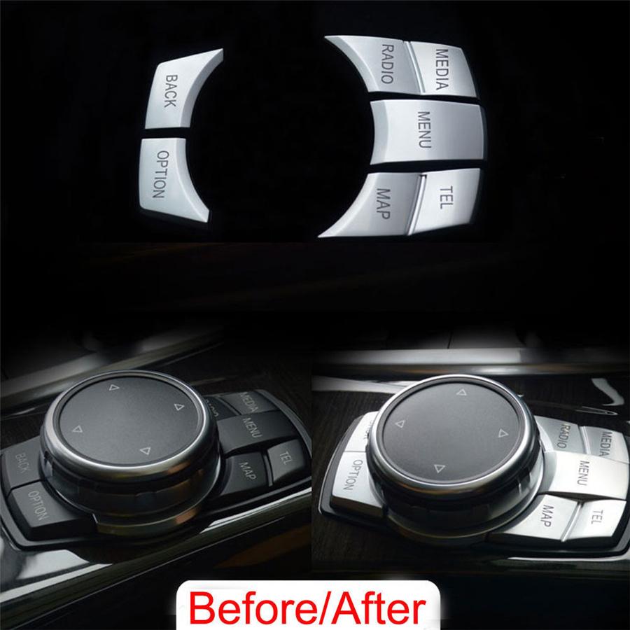 Cromato Multi-Media 7 Pulsanti Copertura Decorativa Finitura Per BMW Serie 3 4 5 6 X5 X6 iDRIVE