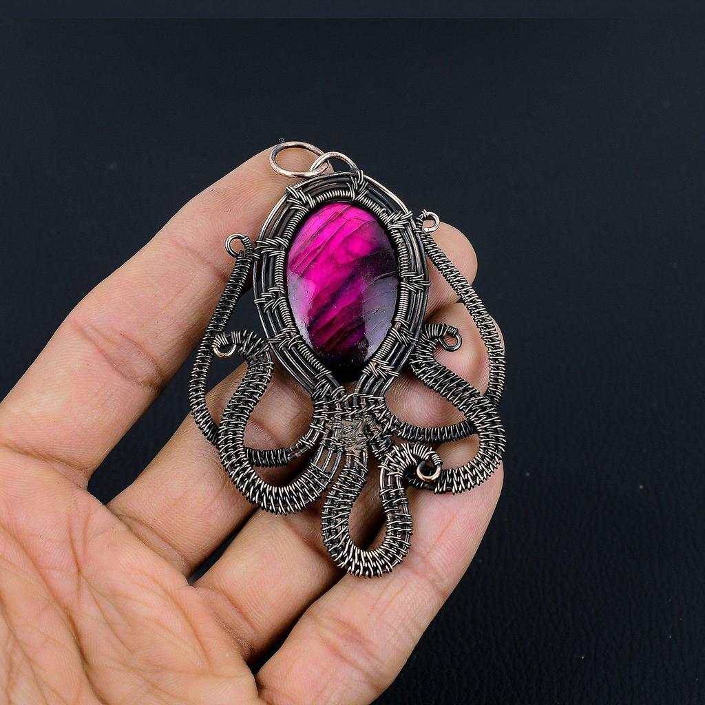 Pink Flash Labradorite 999 Copper Wire Wrapped Jewelry, Handmade Beauteous Gemstone Jewelry Pendant For Women