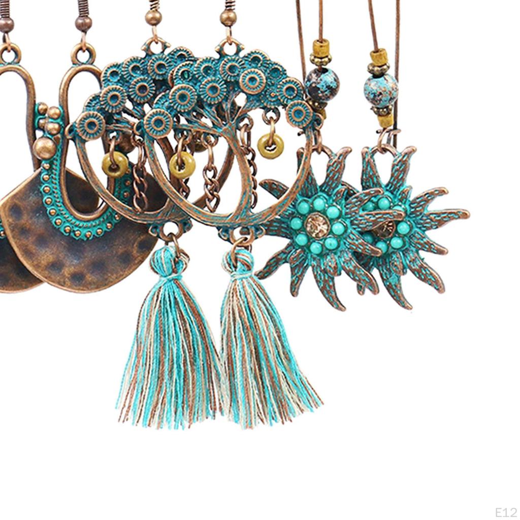 3Pairs Bohemian National Style Dangle Earrings Set Alloy for Birthday Party