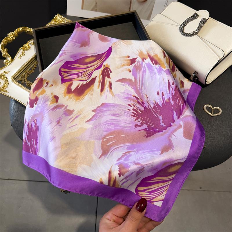 French light luxury chain small square scarf simulation silk printing silk scarf headscarf women's spring and summer scarf temperament scarf scarf new
