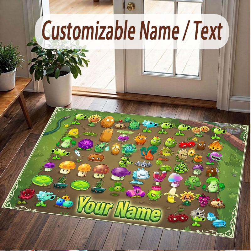 Tappeto in Cristallo Velluto con Testo Nome Personalizzato, Piante contro. Tappeto Decorativo Morbido Peluche Antiscivolo a Tema Zombie