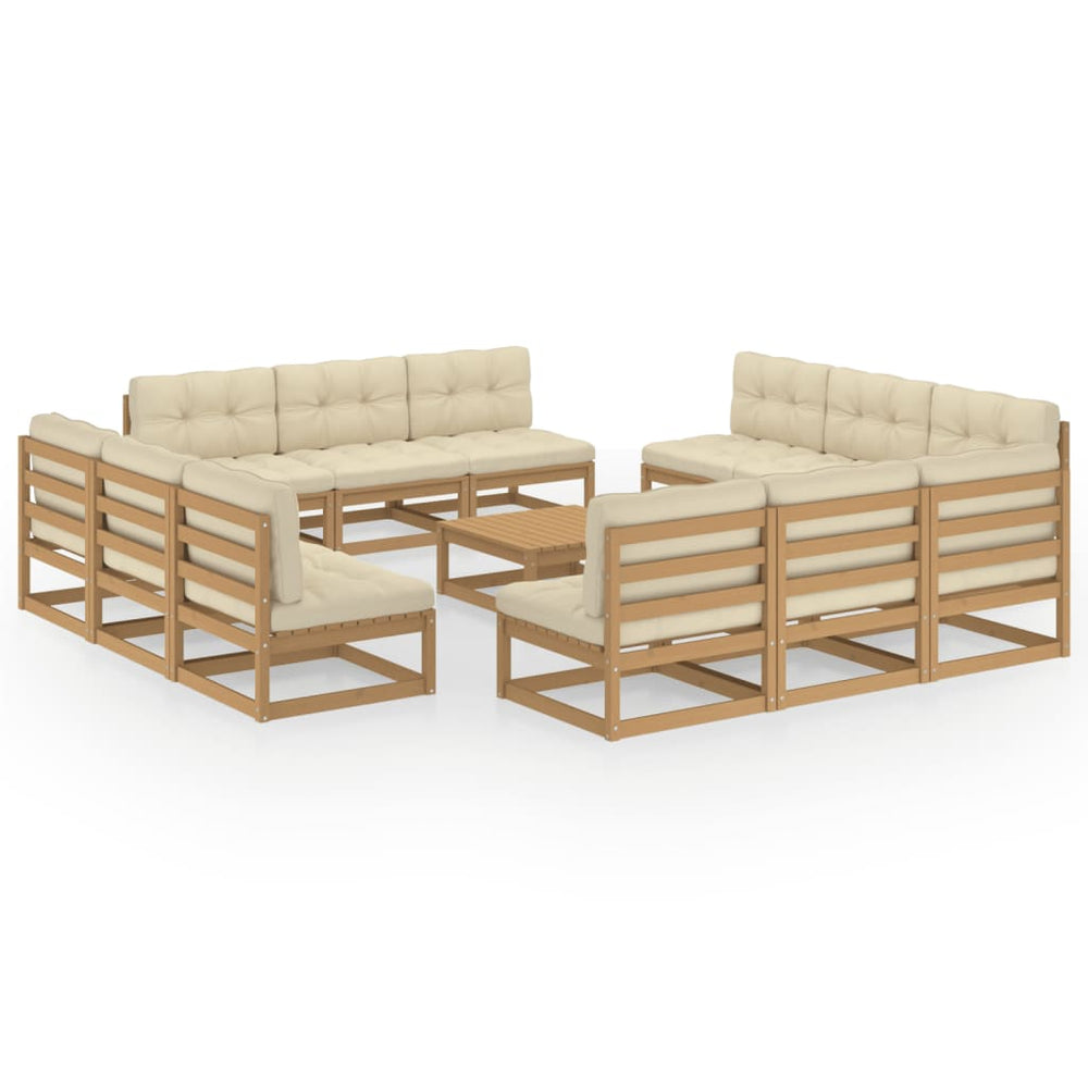 Salon de jardin 13 pcs avec coussins Bois de pin massif