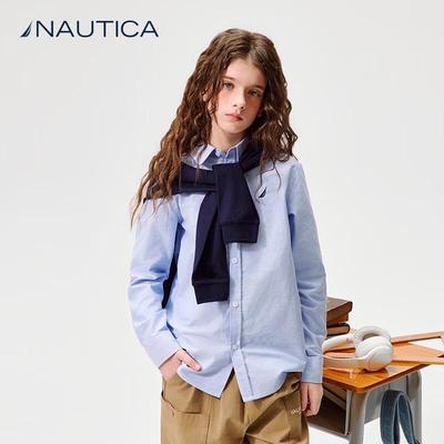 Kids' Unisex Blue 100% Cotton Long-Sleeve Shirt