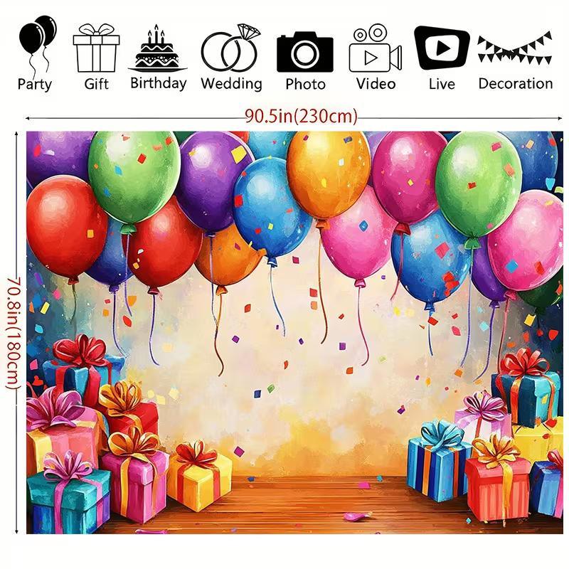 2D Vibrant Party Balloon Confetti Backdrop Photography Background Banner