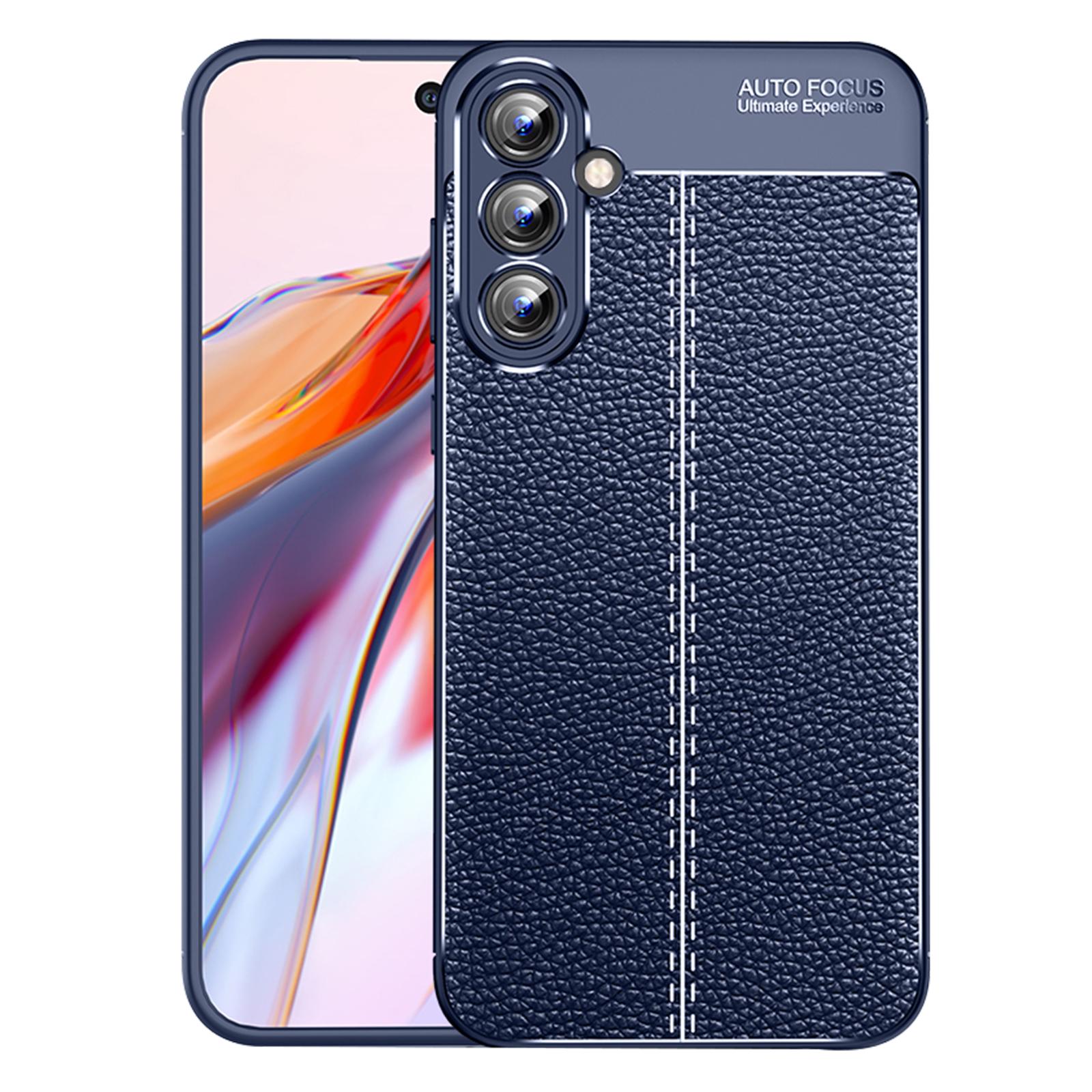 

For Samsung Galaxy A35 5G Cell Phone Case Litchi Texture Anti-scratch TPU Protective Shell Blue