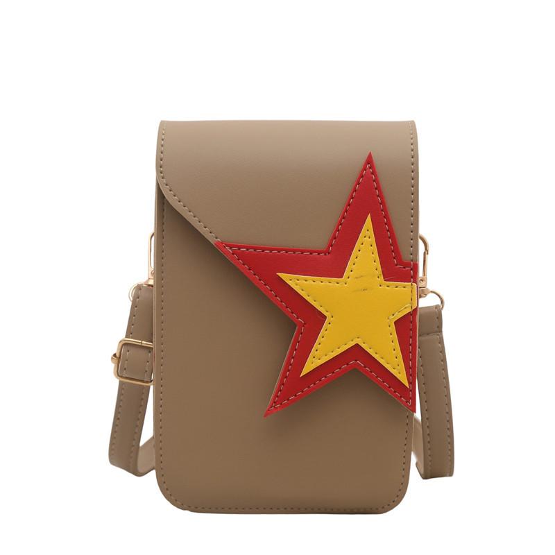 2025 new simple five-pointed star versatile solid color background mobile phone bag messenger bag Internet celebrity cartoon square bag