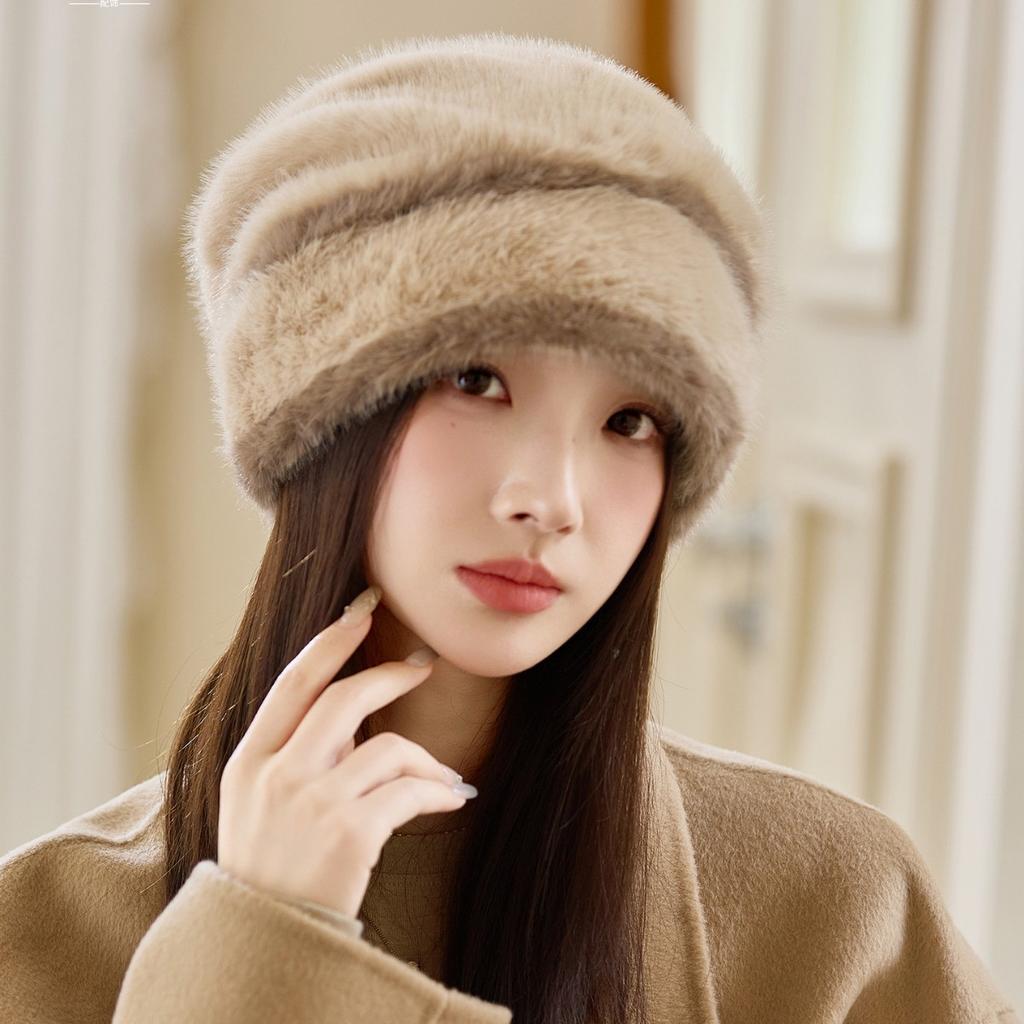 Hat Women's Winter Cycling Electric Vehicle Stacking Hat Women's Ear Protectors Fleece Thickened Windproof and Cold Warm Hat