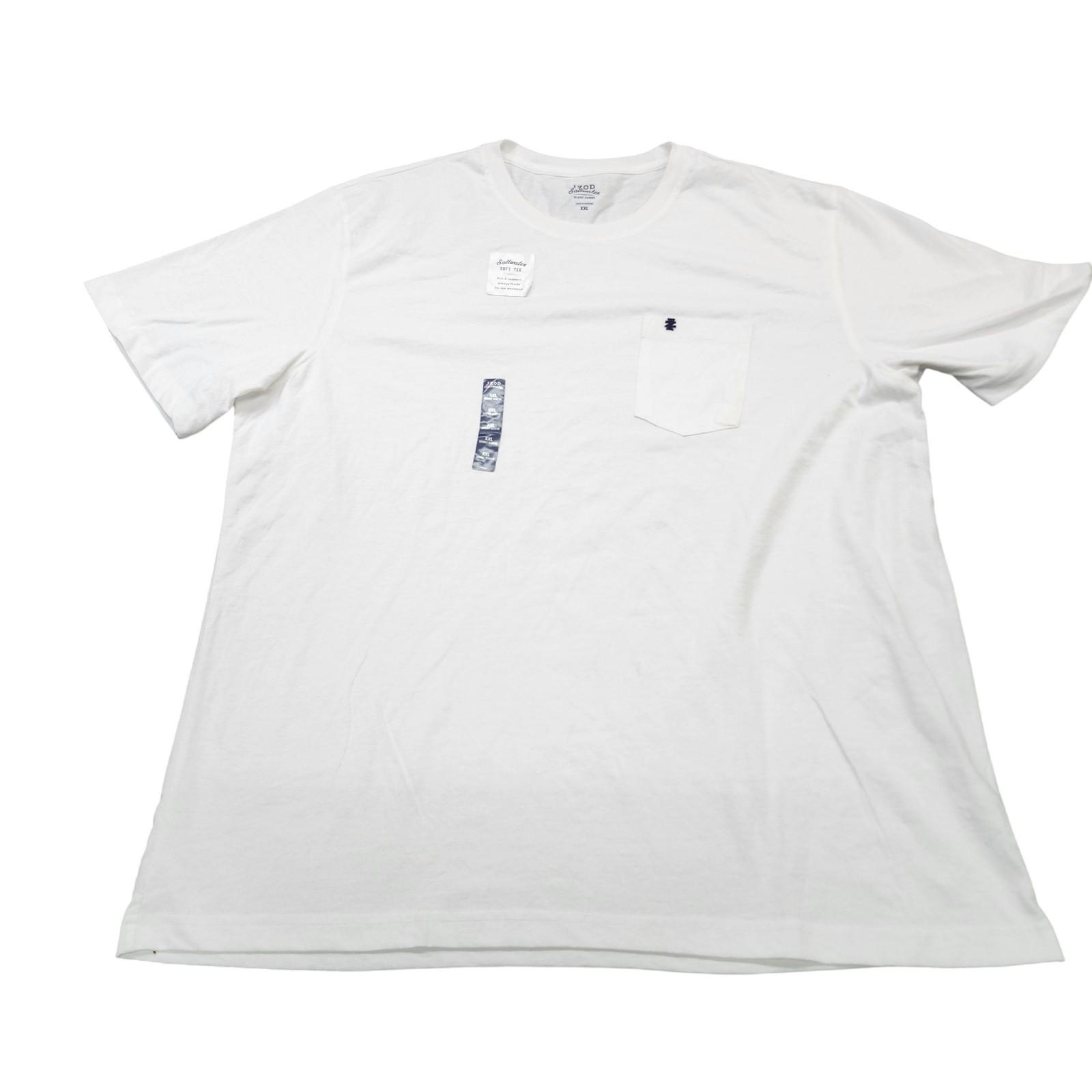 Izod Saltwater Shirt Mens 2XL White Soft Pocket Tee Tagless Crew Neck Relaxed Unisex T-Shirt M