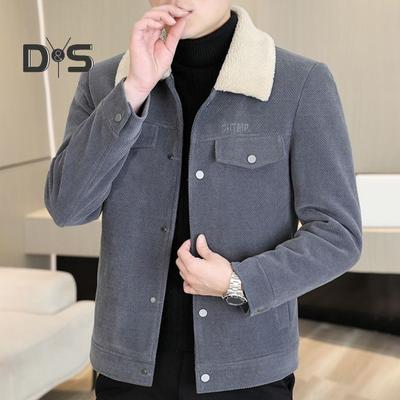 Men Jacket Coat Solid Color Lapel Button Closure Casual Jacket Thickened Velvet Lining Outerwear Daily Wear