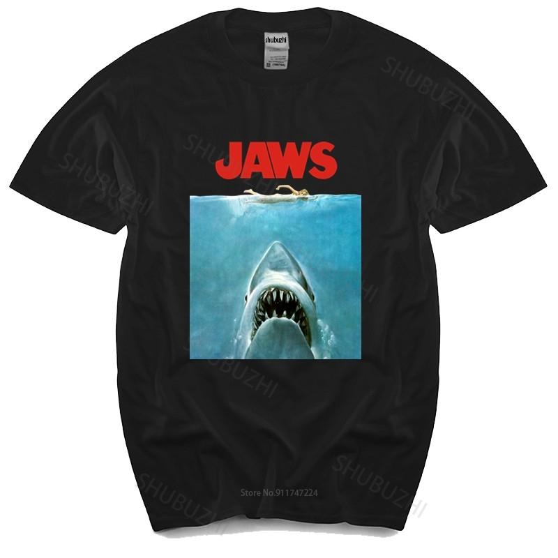 Summer Tshirt Men Brand Teeshirt Jaws Movie Vintage Poster Licensed Adult T Shirt New Cotton Man T Shirt Drop Shipping