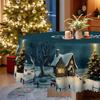 Christmas Theme Blue Round/Rectangular Tablecloth Snow Christmas Tree Pattern, Table Decoration Cloth Festive Atmosphere