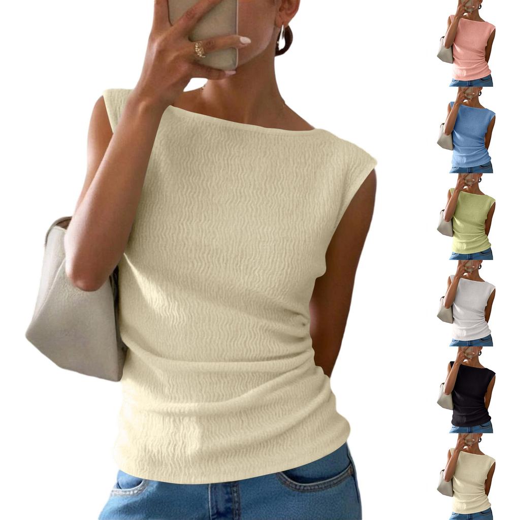 Women Sleeveless Tank Top Slim Fit Crew Neck Textured Stretchy Summer Casual Basic Vest Top for Layering or Daily Wear