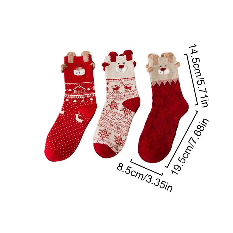 3/6 Pairs Christmas Socks Moisture Wicking Women Multi-Color Deer Stockings Cute Christmas Stockings Cartoon Design