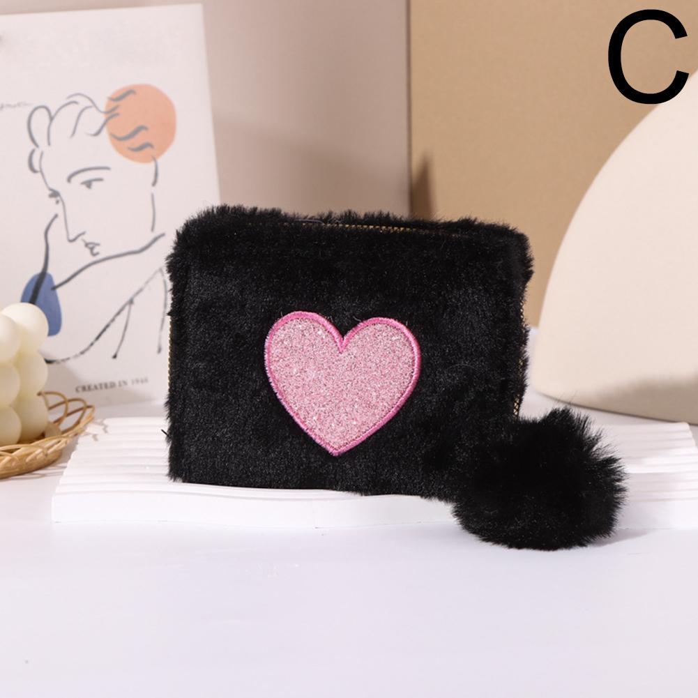 

Женский мини-кошелек с вышитым сердечком, короткий кошелек для монет, мини-кошелек для кредиток, сумка для удостоверения личности M7F3 Black-One size