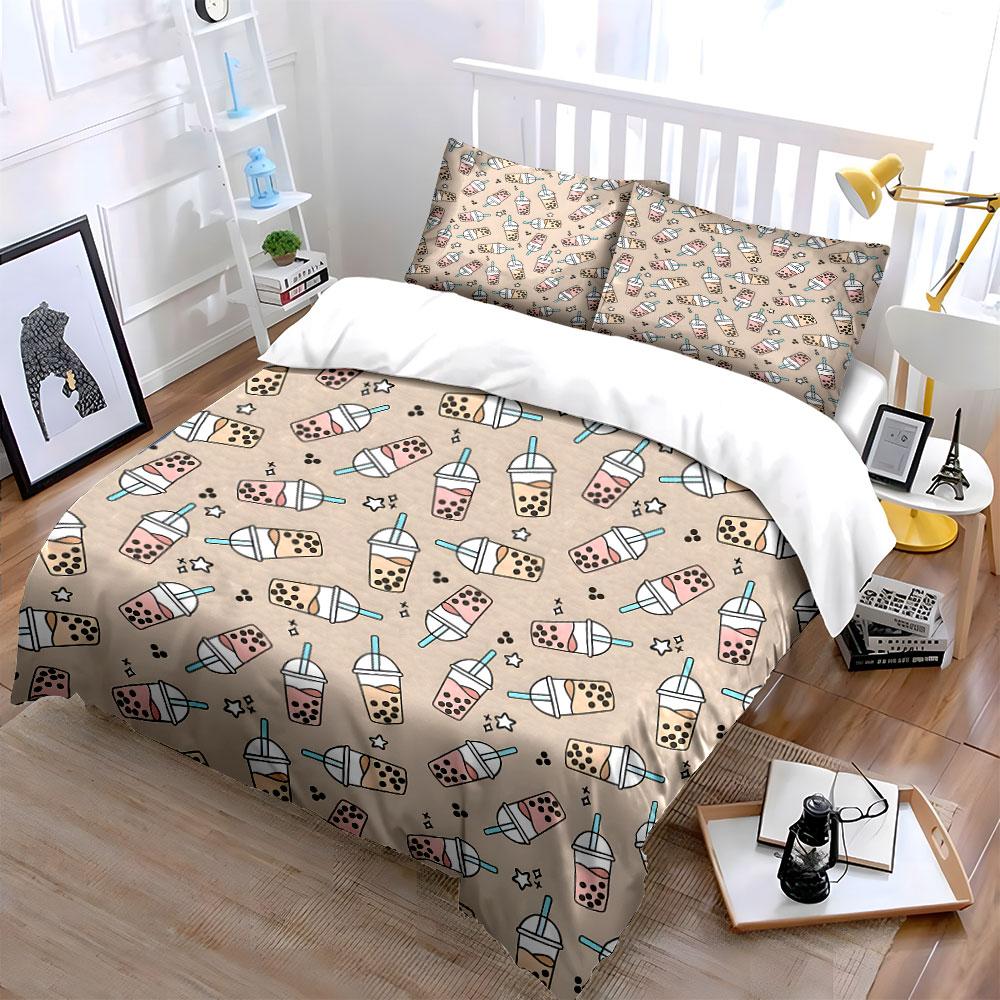 Bubble Tea Trio For Daily Enjoyment  Kid'S And Adults' Bedroom Decor, Exquisite Three-Piece Bedding Set Gift