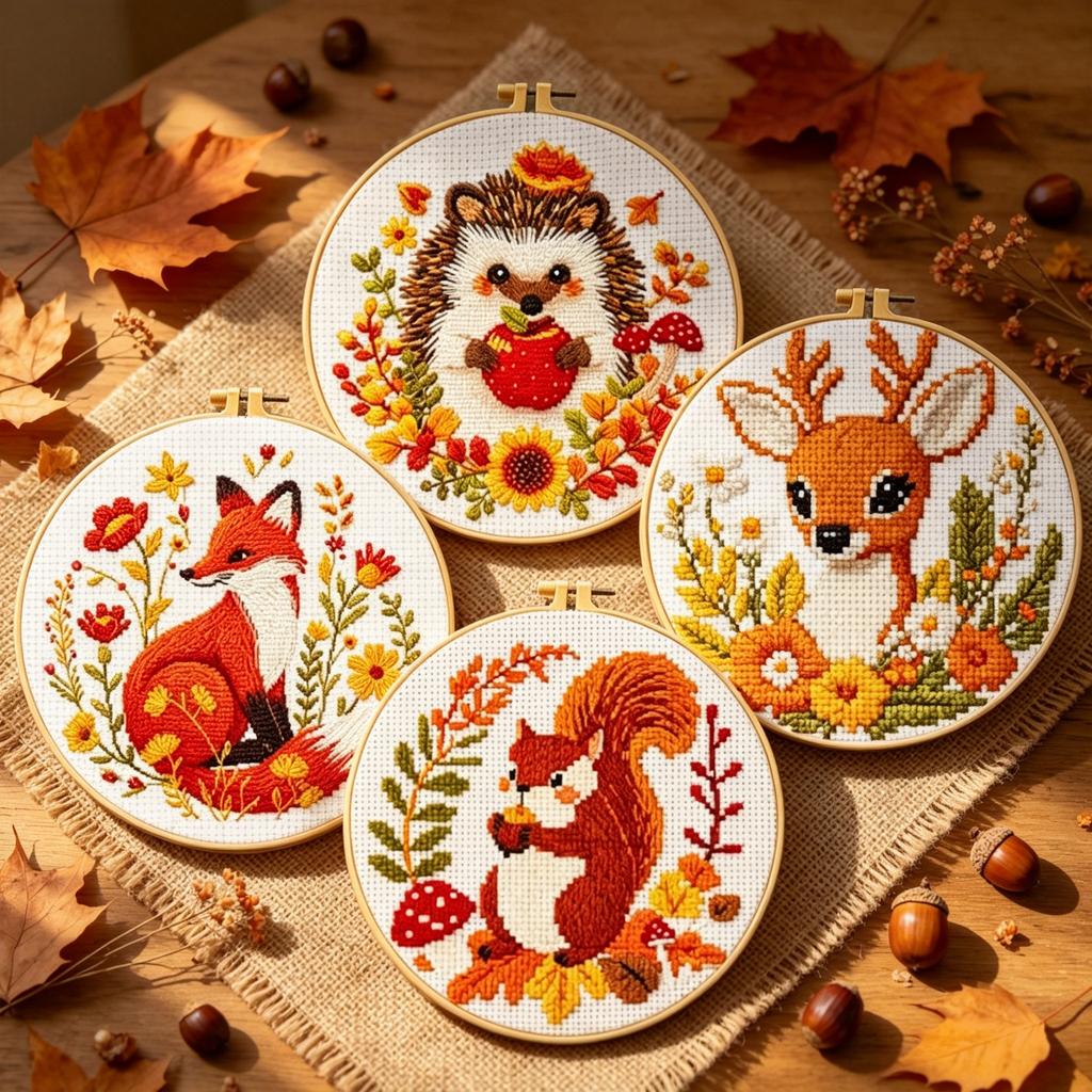 Cross Stitch Kit Squirrel Autumn Pattern Embroidery Supplies Beginner DIY Set For Home Wall Ornament