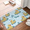 Gummi-Enten-Illustration Matte, Gelbe Enten mit Wellen auf Hellblauem Hintergrund, Polyester Teppich für Innen Hausdekoration