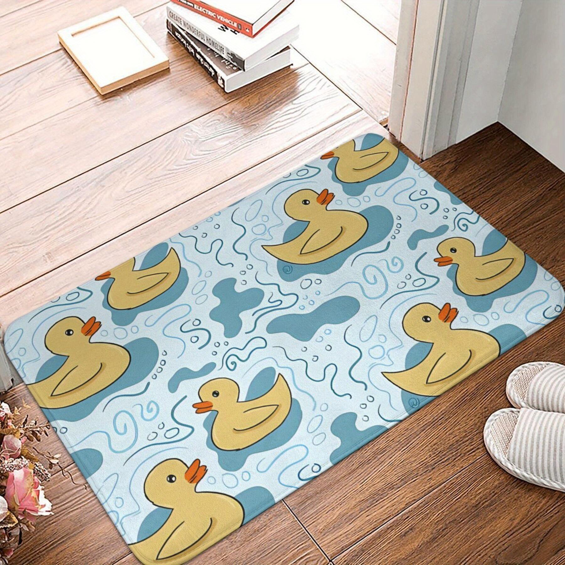 Rubber Duck Illustration Mat, Yellow Ducks with Waves on Light Blue Background, Polyester Rug for Indoor Home Decor 40x60cm