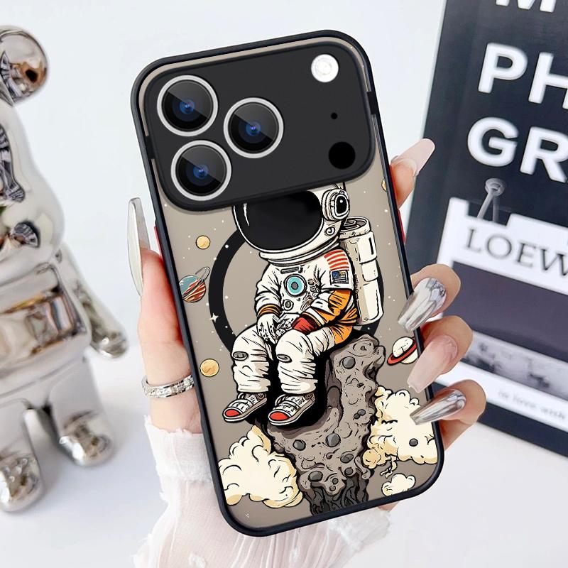 Magnetic Acrylic Phone Case For iPhone 17e 17 16 15 14 13 Pro Max 16e 11 For Magsafe Wireless Charge Space Astronaut Print Cover