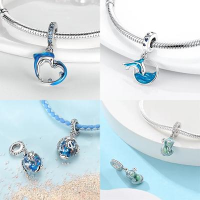 Classic Original Copper Glittering Luminous Blue Heart Shells Snakes Charm Fit Original Bracelet Women Jewelry Diy Gift