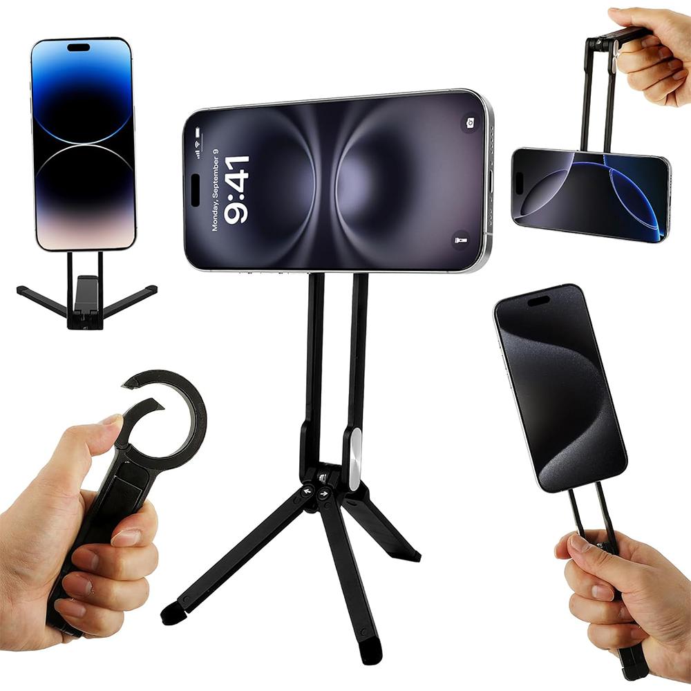Alloy Magnetic Phone Tripod Foldable Portable Stand Carabiner-Mounted Desk Support with 3 Magnetic Rings for 14 15