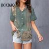 Elegant Women's Blouses Red Maple Leaf Short Sleeve Lapel Shirts Casual Vintage Button Summer Beach Simple Fashion 3D Print Tops
