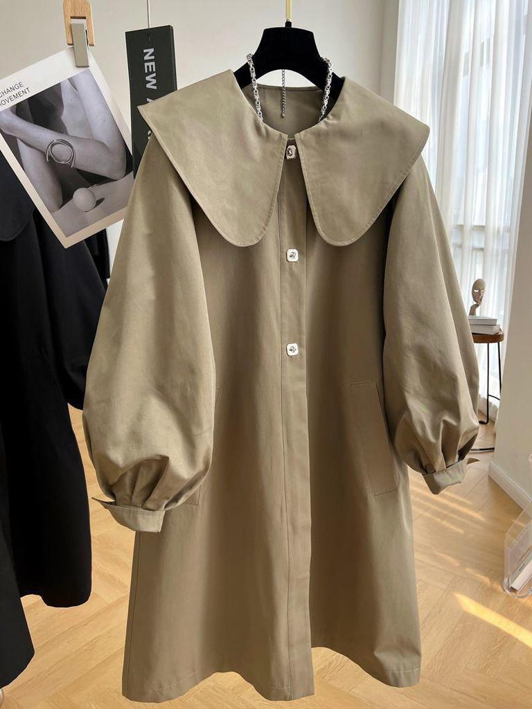 European Mid-Length Doll Collar Windbreaker for Women: Chic Spring/Autumn Coat