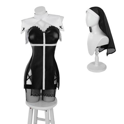 Sexy Bodycon Dress with Hood for Halloween Nun Costume Size [Divine Quality] Sister/Nun Cosplay, Maid/Saint/Church/Choir Costume, 5-Piece (Tight, L)