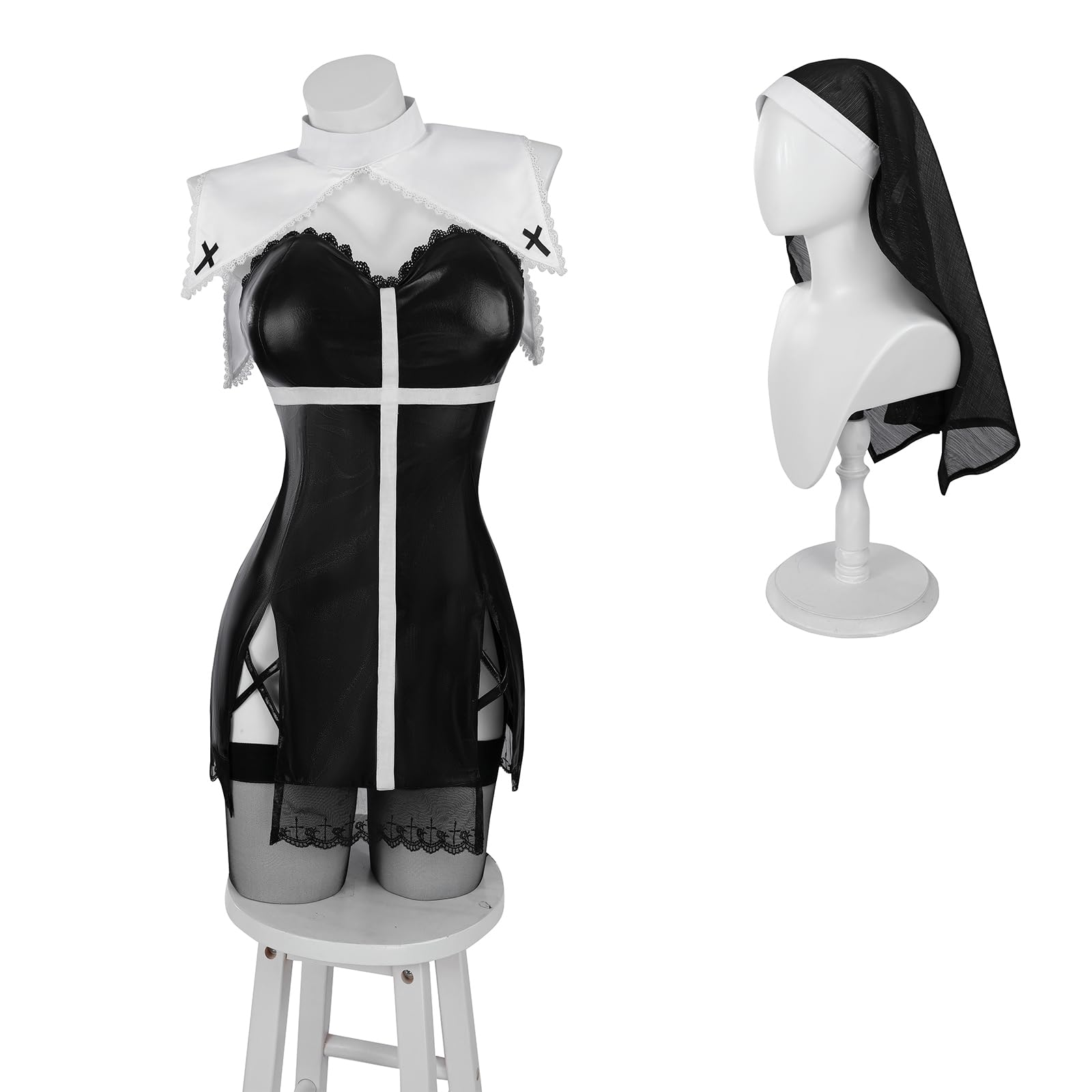 

Сексуальное облегающее платье с капюшоном для костюма монахини на Хэллоуин Размер [Божественное качество] Косплей сестры/монахини, Костюм горничной/святой/церковный/хоровой, 5 предметов (Плотный, L)