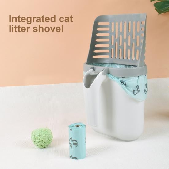 Cat Litter Scoop with Waste Bin Self-Cleaning Toilet Shovel Easy-to-Use Handle Garbage Bag Holder Cat Supply