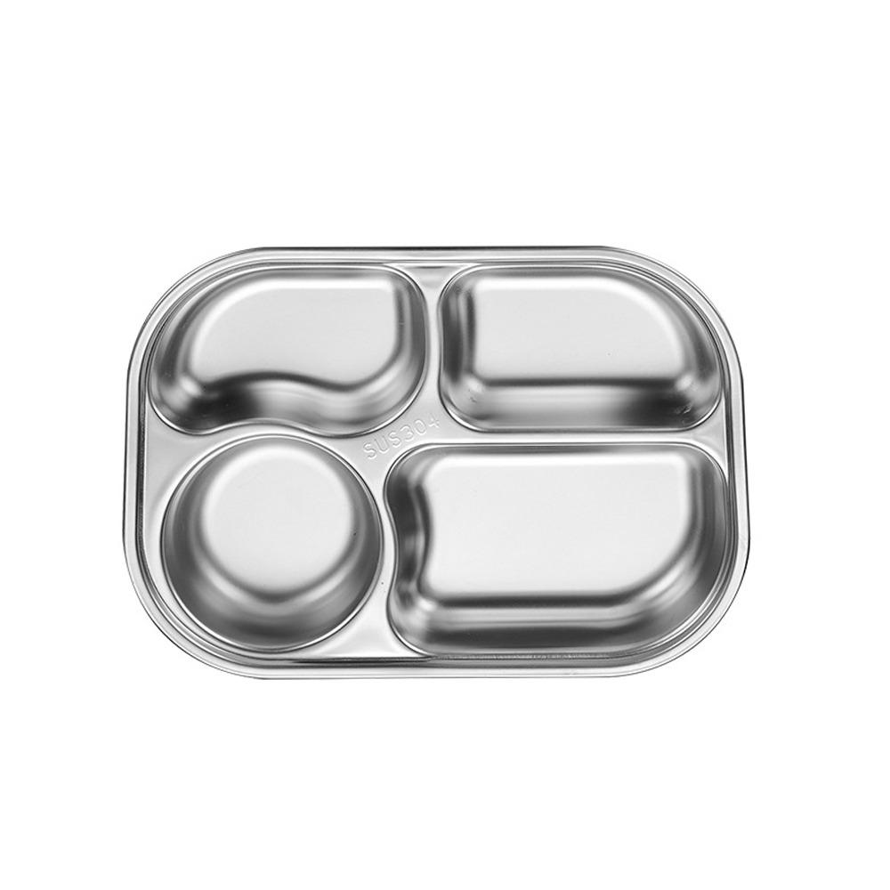 

Разделенная обеденная тарелка из нержавеющей стали 304, серебряный поднос для еды, сервиз для кормления новорожденного, туалетная тарелка rectangle 4 grids