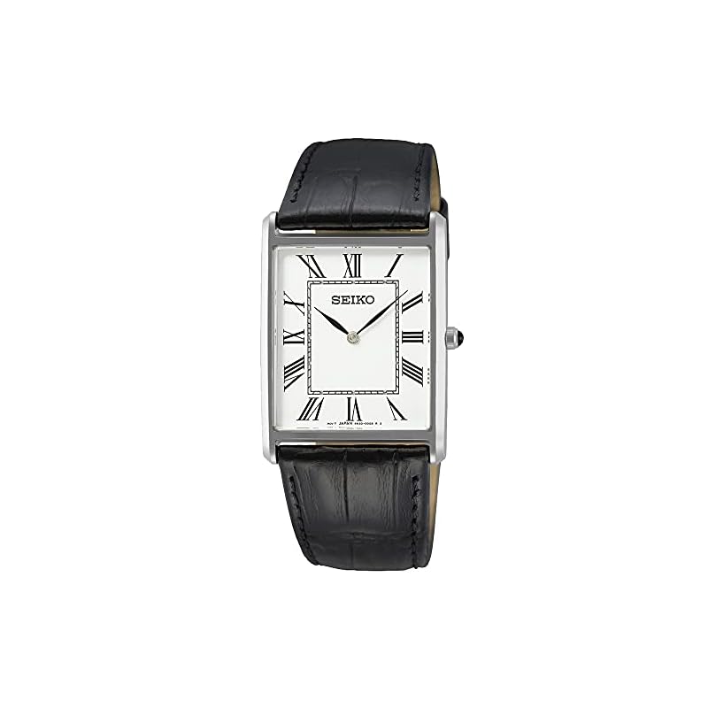 Seiko Men's Square Design Quartz Watch SWR049 with White Dial and Black Leather Band [Used]